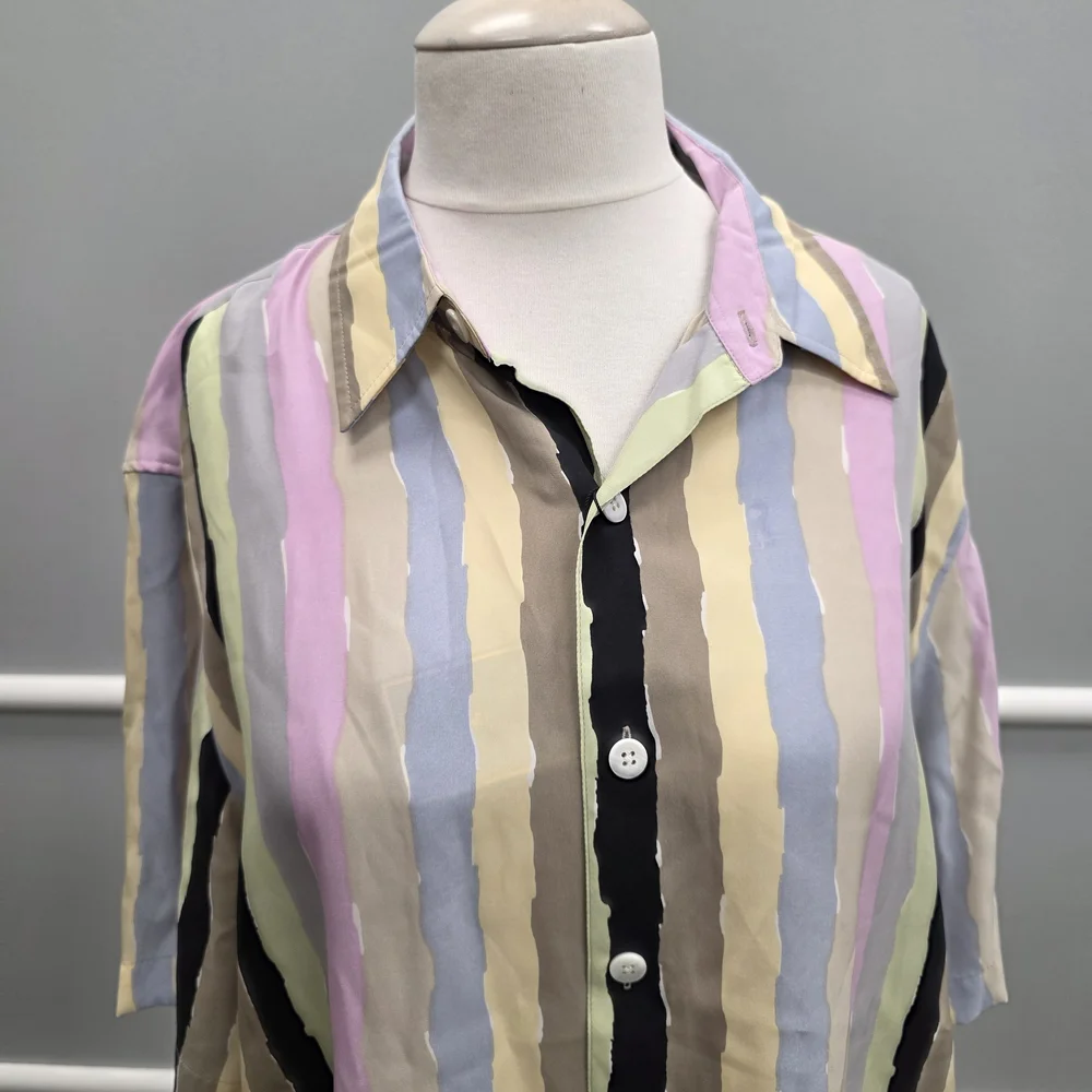 Stacy Adams Multicolor Striped Casual Button Down Shirt Silk - Picture 2 of 9
